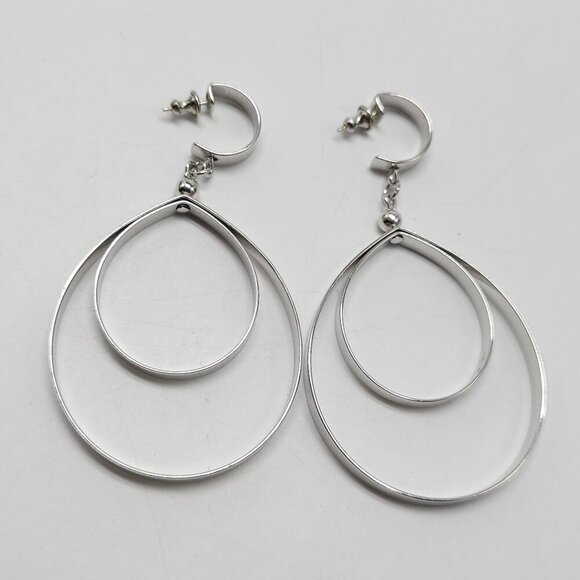 Napier Silver Tone Double Teardrop Dangle Post Earrings Vintage - Picture 3 of 6